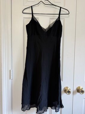 Vintage Odessa 90s Black Silk Slip Dress Minimalist Mob Wife Y2K  SZ 6